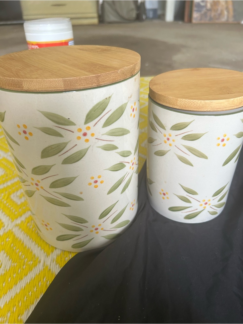 Temptations Ceramic Canister Set with Bamboo Lids - White, Green, Yellow